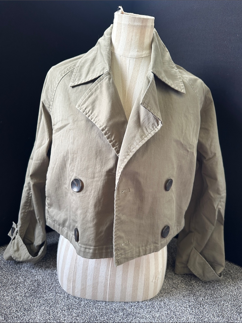 Zara Olive Cropped Double-Breasted Pea Coat